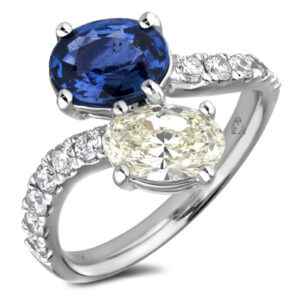 You and Me Ring Set With 1.00 Carat Diamond And 1.47 Carat Sapphire In 18K White Gold