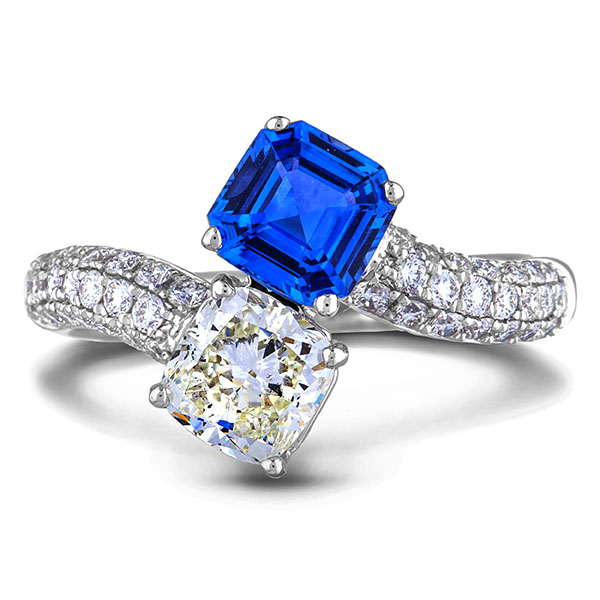 Canadian Diamond and Sapphire You and Me Engagement Ring