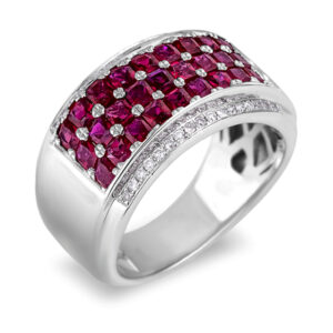 Princess Cut 2.30 Carat Ruby And Diamond Anniversary Ring In 18K White Gold