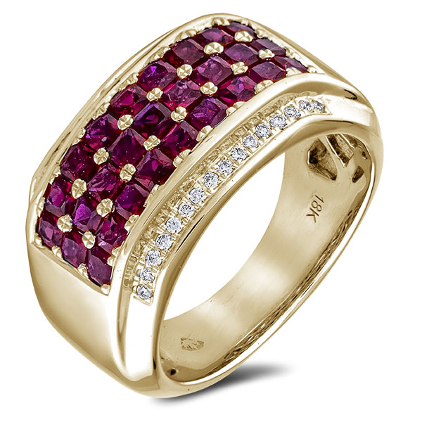 Princess Cut 2.30 Carat Ruby And Diamond Anniversary Ring In 18K Yellow Gold
