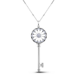 GIA Diamond Key Pendant In 18K White Gold
