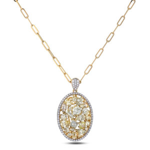 Fancy Yellow Diamonds Mosaic Pendant With Paperclip Chain In 18K Gold