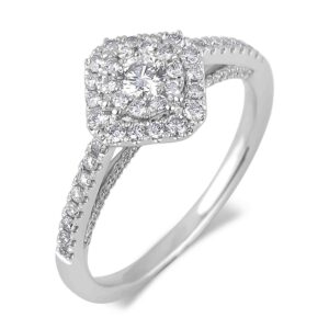 De Beers Forevermark Double Halo Engagement Ring in 18K White Gold