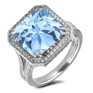 Blue Topaz and Diamond Cocktail Ring in 18K White Gold