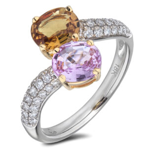 Ceylon Sapphires and Diamonds You and Me Ring In 18K Gold