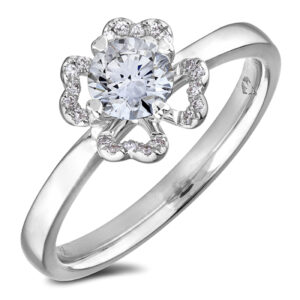 GIA Diamond Flower Engagement Ring in 18K White Gold