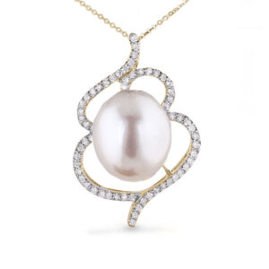 Diamond And 12mm Pearl Pendant In Yellow Gold