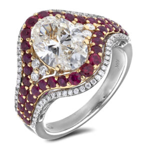 Double Halo Cocktail Ring Set With 2.17 Carat Canadian Diamond And 1.06 Carat TW Ruby In 18K White Gold