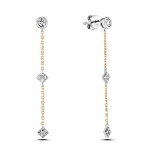 Dangle Earrings with De Beers Forevermark Diamond in 18K White and Yellow Gold