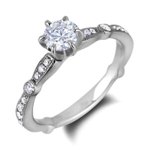 Canadian Diamonds Vintage Style Engagement Ring in 18K White Gold