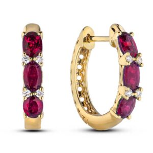 Diamond and Ruby Hoops Earrings in 18K Yellow Gold