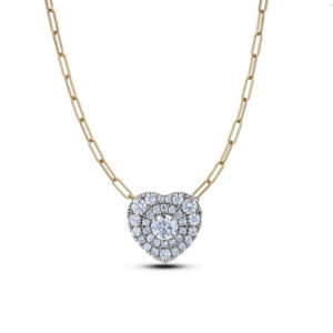 De Beers Forevermark Diamond Double Halo Heart Necklace in 18K White and Yellow Gold