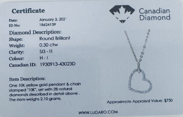 Canadian Diamond Heart Necklace in Yellow Gold