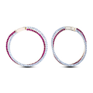 Diamond And Ruby Hoop Earrings in 14K Yellow Gold | 1.10 Carat TW