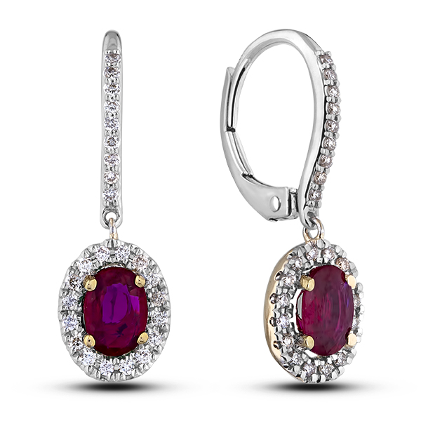 Thai Ruby and Canadian Diamond Dangle Earrings in Gold