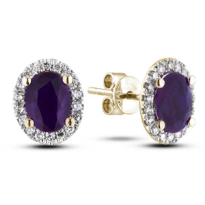 Canadian Diamond and Amethyst Halo Stud Earrings in Yellow Gold