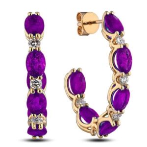 Brazilian Amethyst and Canadian Diamond Hoop Earrings In Yellow Gold