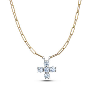 De Beers Forevermark Diamond Cross Necklace with Paperclip Chain in 18K White and Yellow Gold