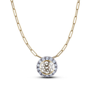 GIA Canadian Diamond Bezel Set Halo Necklace in 18K White and Yellow Gold