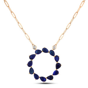 Thai Sapphire And Canadian Diamond Circle Necklace In Yellow Gold