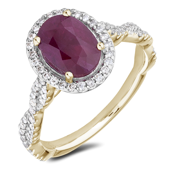 Natural Thai Ruby and Canadian Diamond Halo Ring