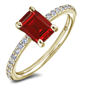 Emerald Cut Ruby and Diamond Hidden Halo Ring in 14K Yellow Gold | 1.53 Carat