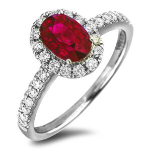 1 Carat Thai Ruby & Canadian Diamond Oval Halo Ring in White Gold