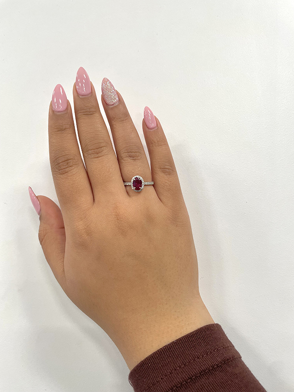 Thai Ruby & Canadian Diamond Oval Halo Ring in Yellow Gold