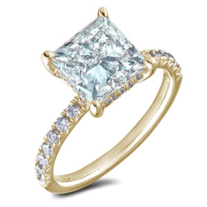 Cushion Cut Brazilian Aquamarine and Diamond Hidden Halo Ring in 18K Yellow Gold | 2.54 Carat