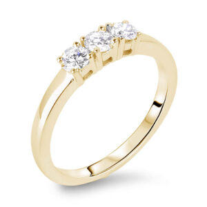 Three Stone Canadian Diamond Anniversary Ring In 14K Yellow Gold