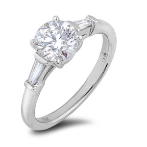 Trilogy Style Engagement Ring With De Beers Forevermark Diamond in 18K White Gold