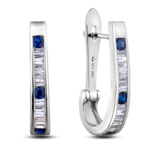 Sapphire And Canadian Diamond Hoop Earrings In White Gold