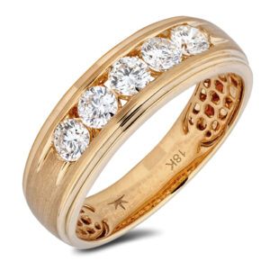 De Beers Forevermark Diamond Brushed Men's Wedding Ring in 18K Yellow Gold