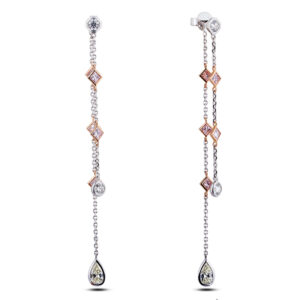 De Beers Forevermark Diamond Dangle Earrings with Pink Diamonds in 18K White and Rose Gold