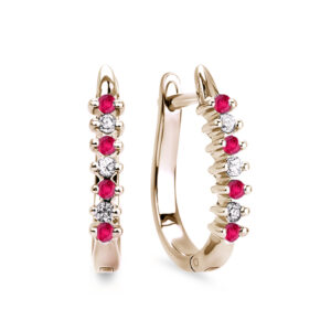 Canadian Diamond and Ruby Hoop Earrings in Yellow Gold