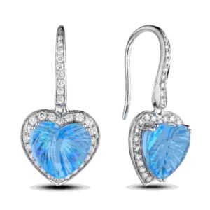 Heart Shaped Topaz and Diamond Drop Earring in 14K White Gold