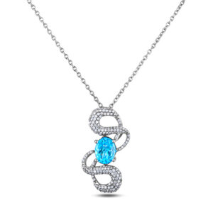 Blue Topaz and Diamond Abstract Pendant In 14K White Gold