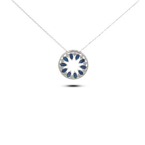 Australian Sapphire And Canadian Diamond Open Circle Necklace In White Gold