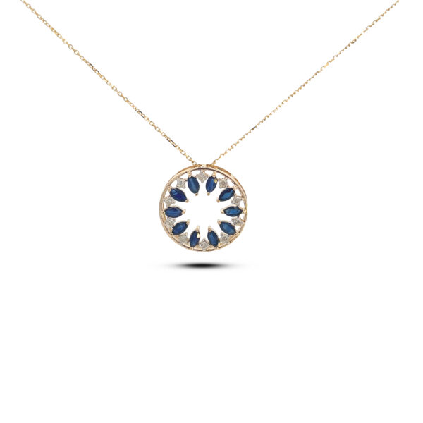 Australian Sapphire And Canadian Diamond Open Circle Necklace In Yellow Gold