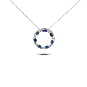 Australian Sapphire And Canadian Diamond Circle Necklace In White Gold