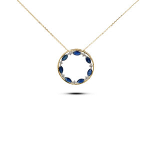 Australian Sapphire And Canadian Diamond Circle Necklace In Yellow Gold