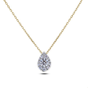 De Beers Forevermark Diamond Halo Pear Shaped Pendant In 18K Yellow Gold