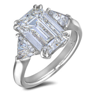 Emerald Cut GIA Diamond Trilogy Style Engagement Ring in 18K White Gold