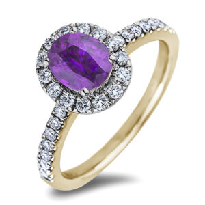 Brazilian Amethyst & Canadian Diamond Halo Ring in Yellow Gold