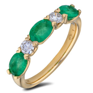 Emerald and Canadian Diamond 5 Stones Anniversary Ring In Yellow Gold