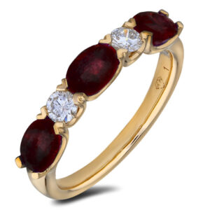 Canadian Diamond and African Garnet 5 Stones Anniversary Ring In Yellow Gold