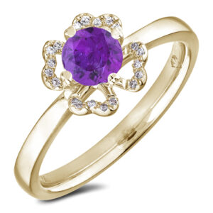 Amethyst & Canadian Diamond Flower Ring in Yellow Gold