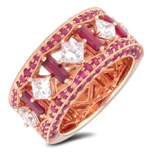 Vintage Style Ruby and Diamond Anniversary Ring in 18K Rose Gold