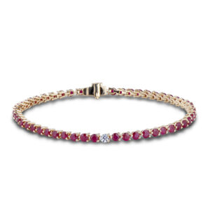 Ruby and De Beers Forevermark Diamond Tennis Bracelet in 18K Yellow Gold