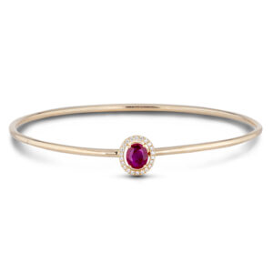 Ruby and Canadian Diamond Halo Bangle In Yellow Gold